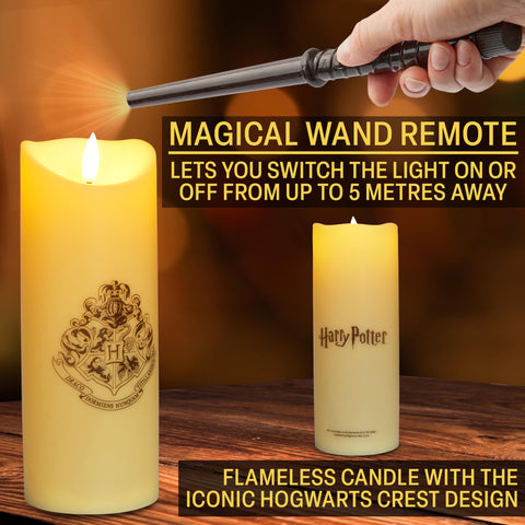 Harry Potter Hogwarts crest display decorates shelves with magical appeal.