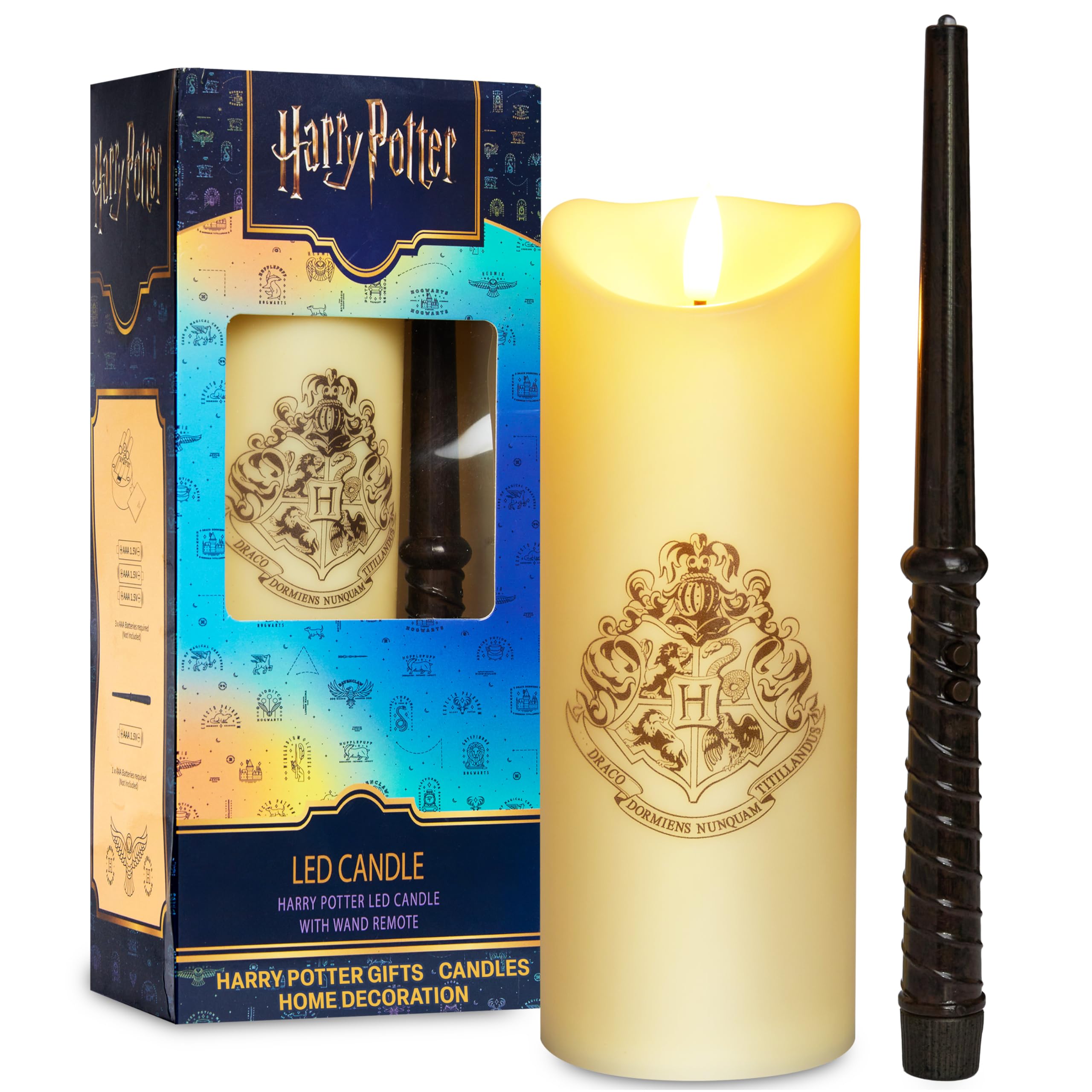 Harry Potter LED candle with wand remote lights rooms up to 16 feet for immersive magic.