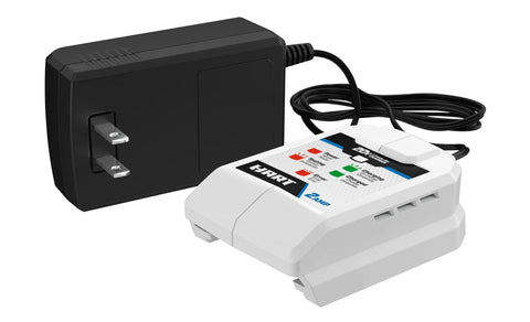 Hart 20V fast charger front view, compact design for rapid battery charging.