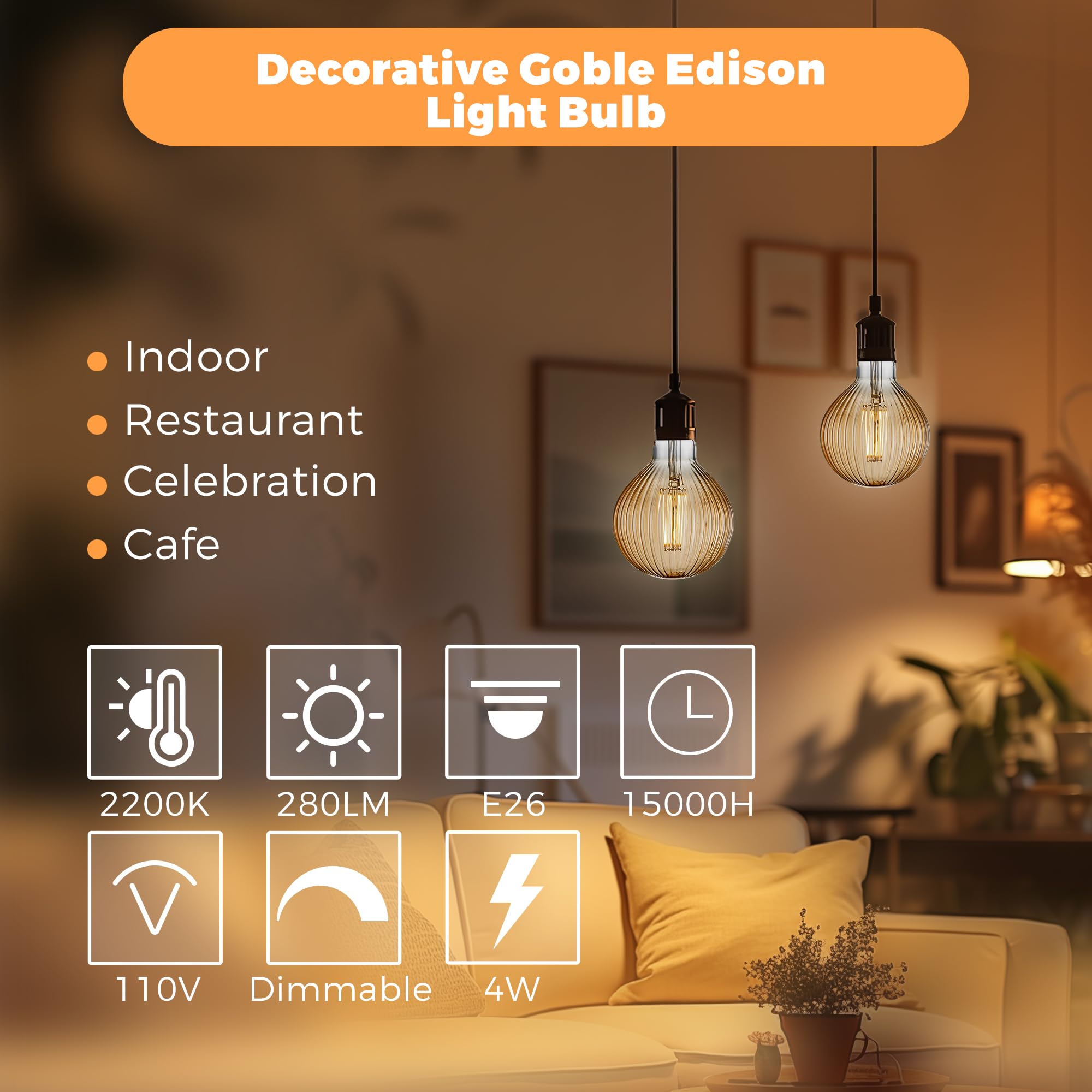 Harwez E26 medium base bulb compatible with standard sockets.