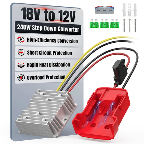 Haseed 18V to 12V step-down converter powering Milwaukee tools
