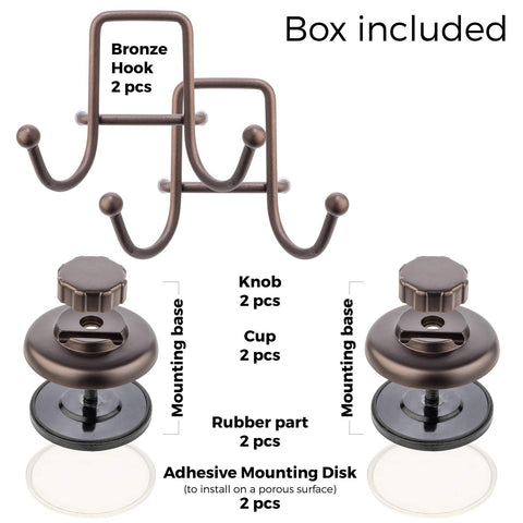 Two-pack bronze finish HASKO suction hooks for stylish storage