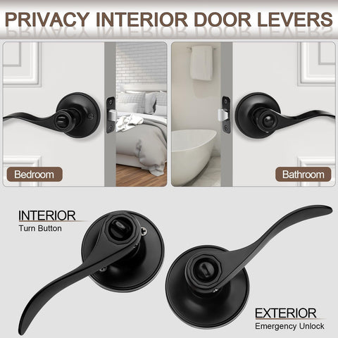 Hasmikit matte black privacy lever close-up showing locking button