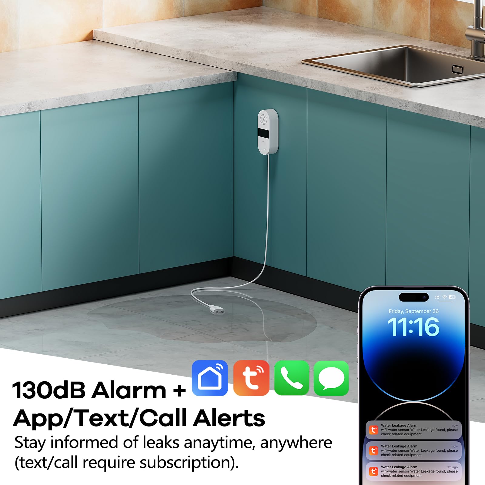 HASULL 39-inch probe extended under sink detects hidden leaks early