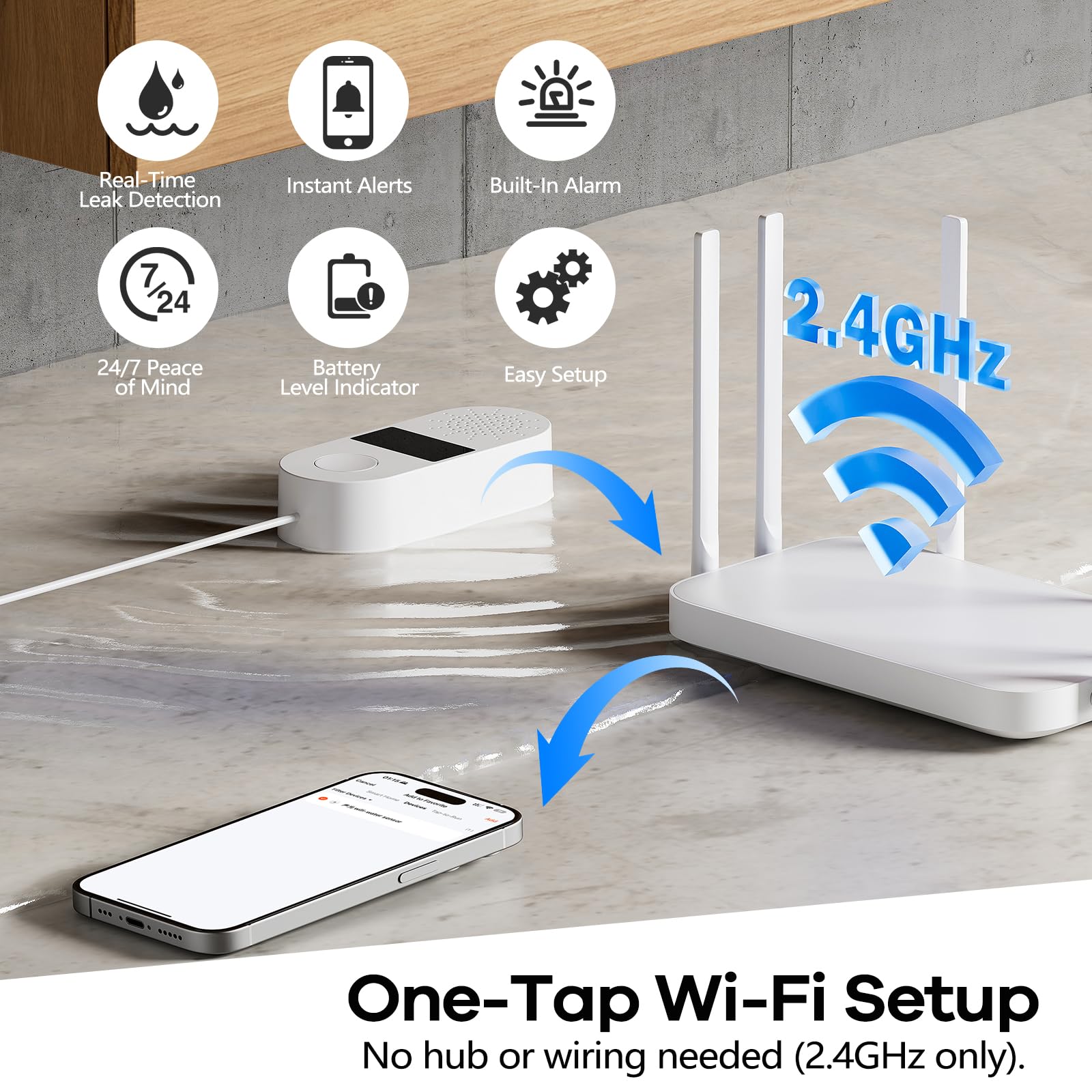 HASULL leak sensor in basement corner triggers rapid notifications