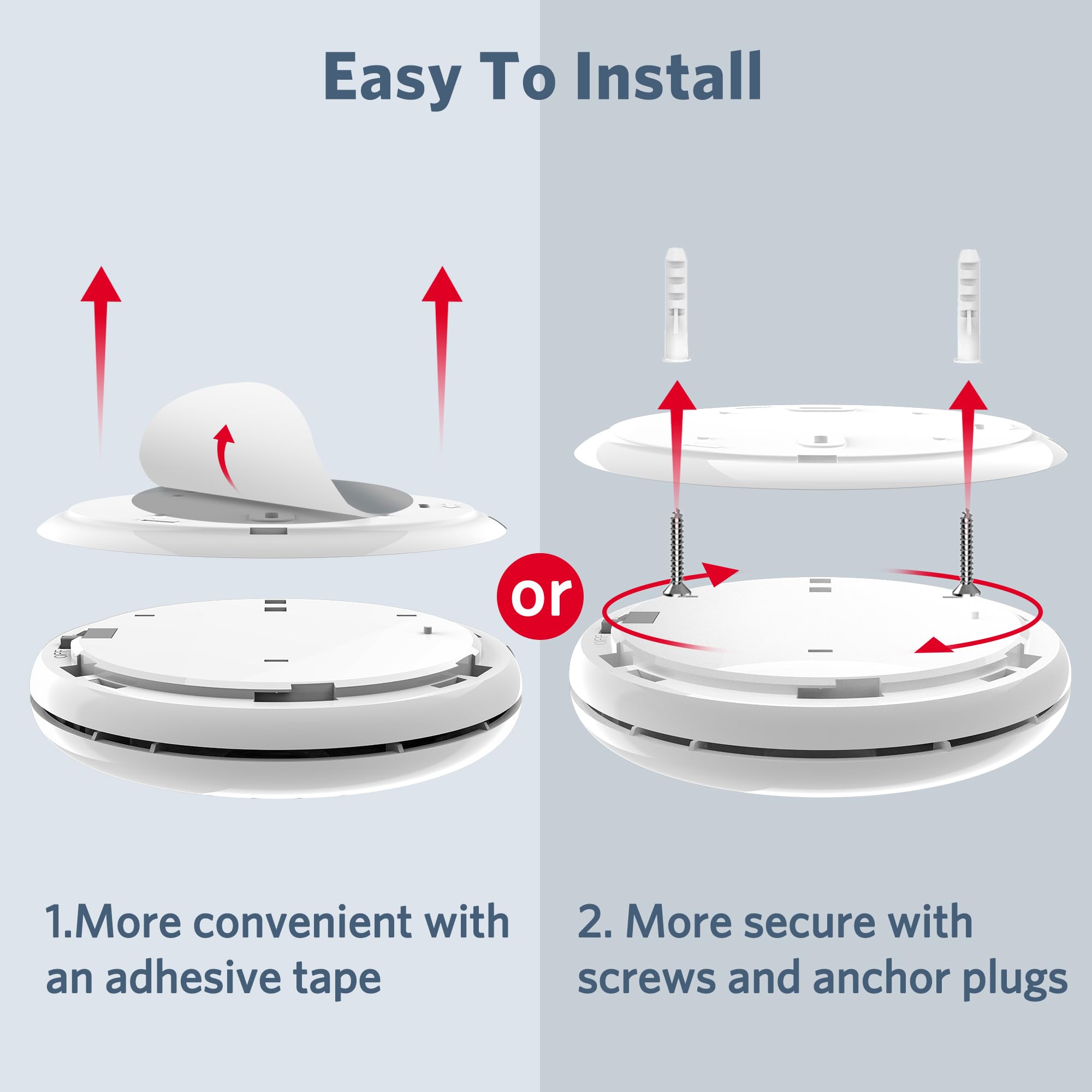 HATHEPHS Smoke & CO Detector with adhesive and screws demonstrates versatile mounting.