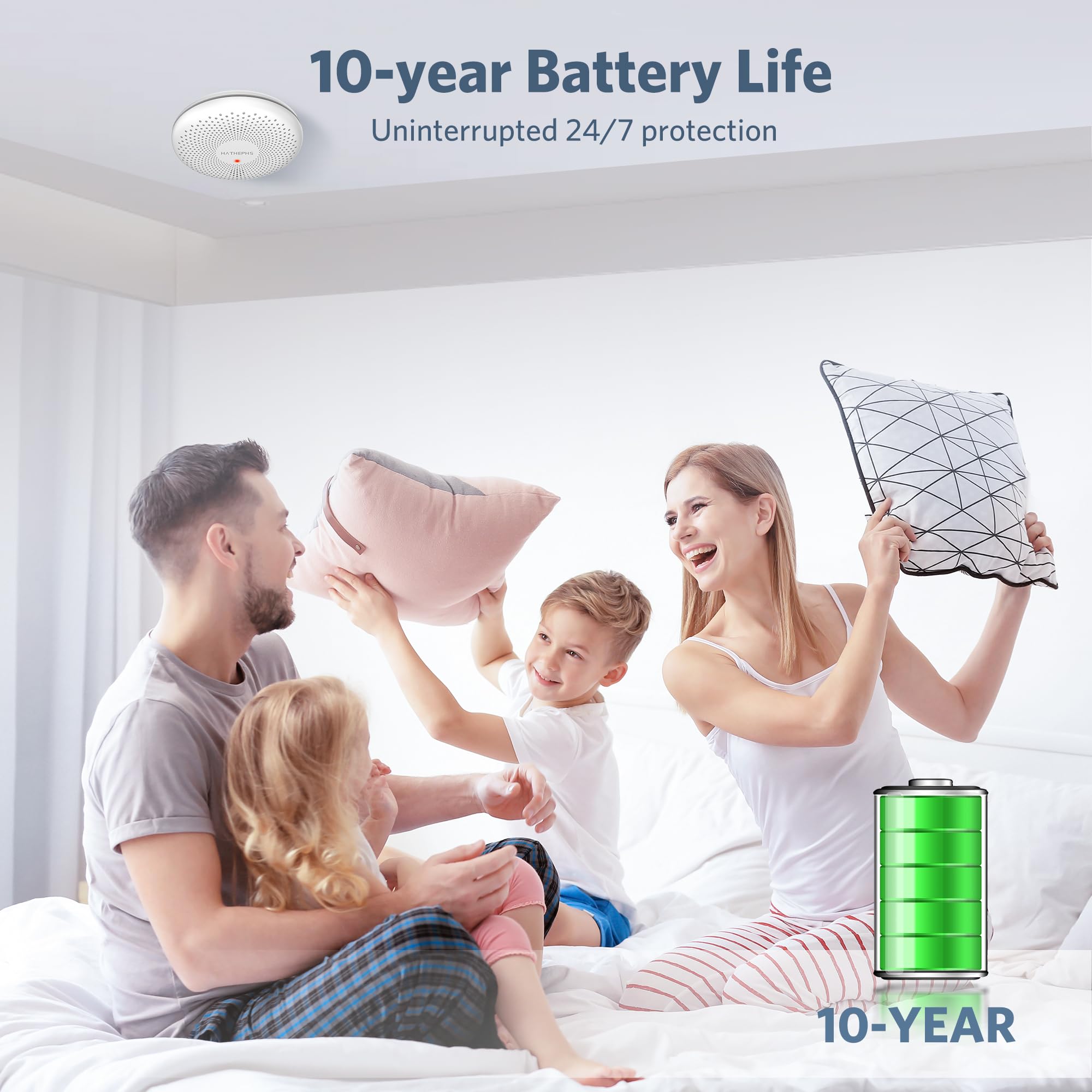 HATHEPHS Smoke & CO Detector side view highlights ultra-thin design for tight spaces.