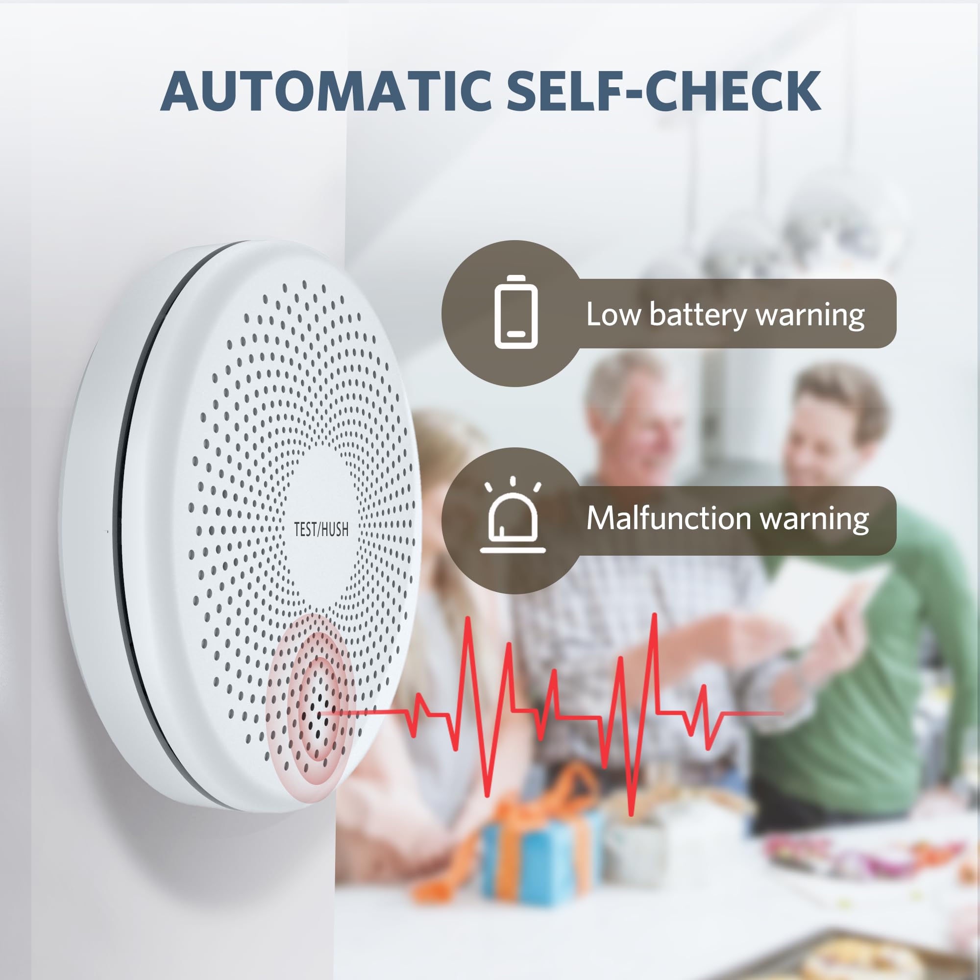 HATHEPHS Smoke & CO Detector test function close-up shows quick maintenance.