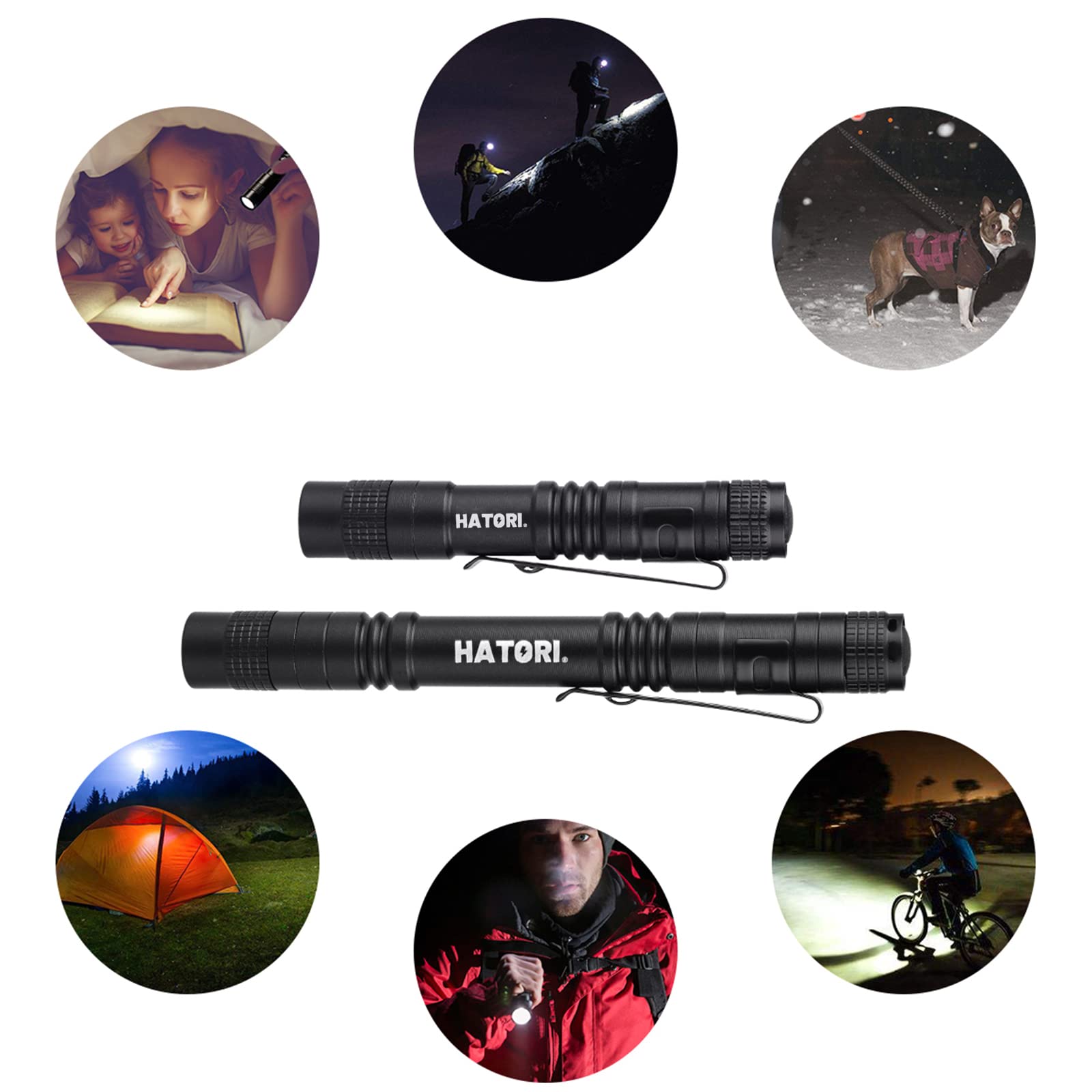 HATORI LED Mini Flashlight packaging reveals value of a four-pack set.