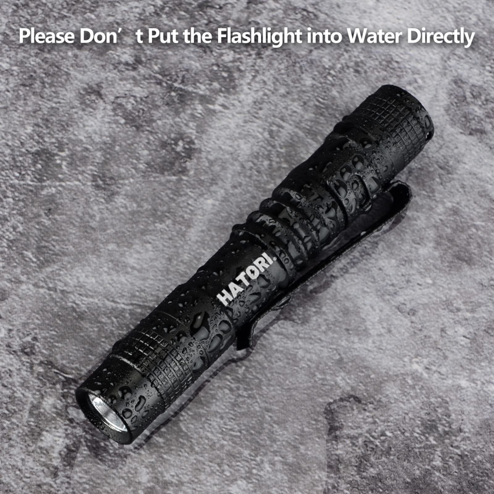 HATORI LED Mini Flashlight side profile emphasizes durable aluminum construction.
