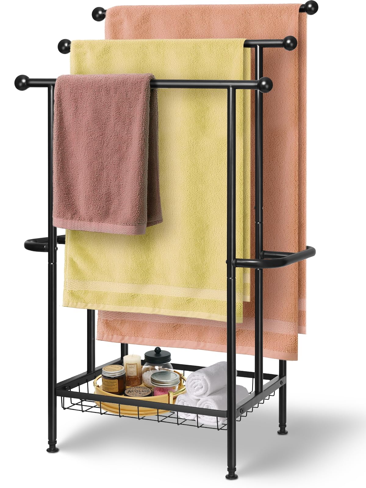 Haturi free standing towel rack with 39-inch height and three tiers for fast drying