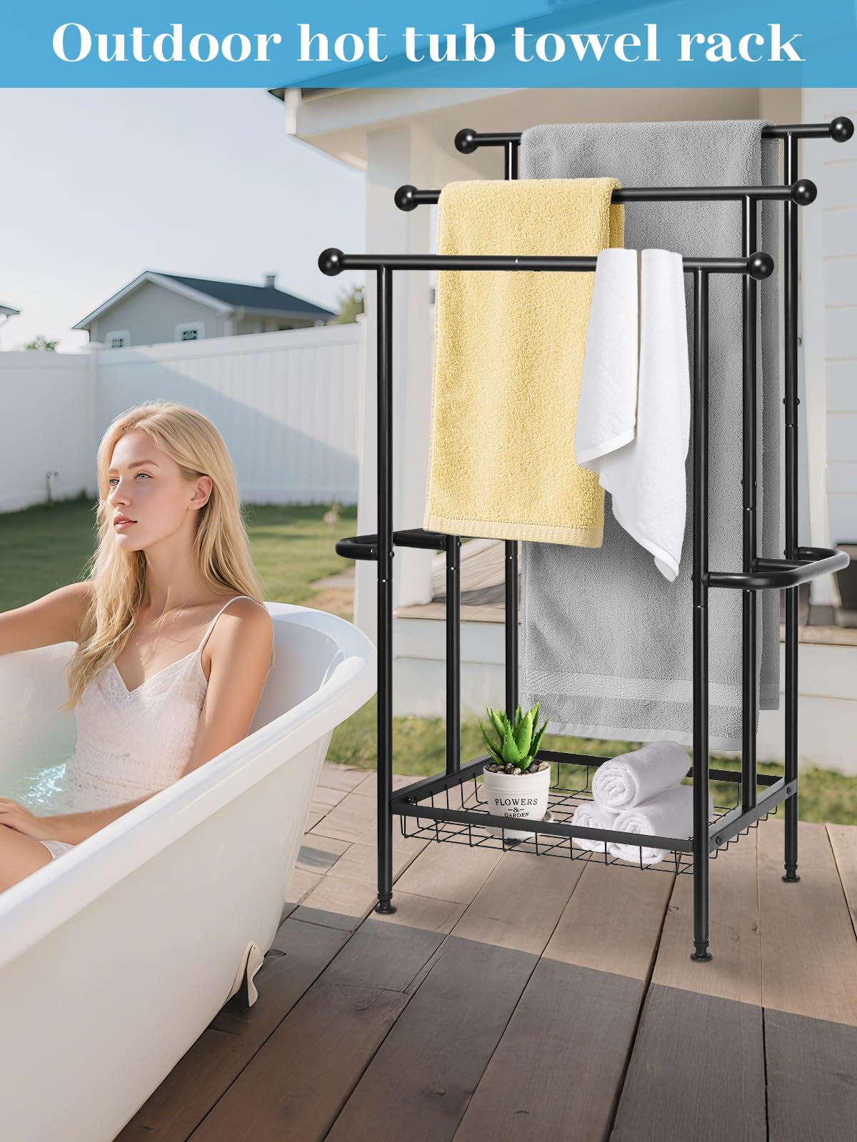 Haturi poolside towel rack stand perfect for wet areas and outdoor drying