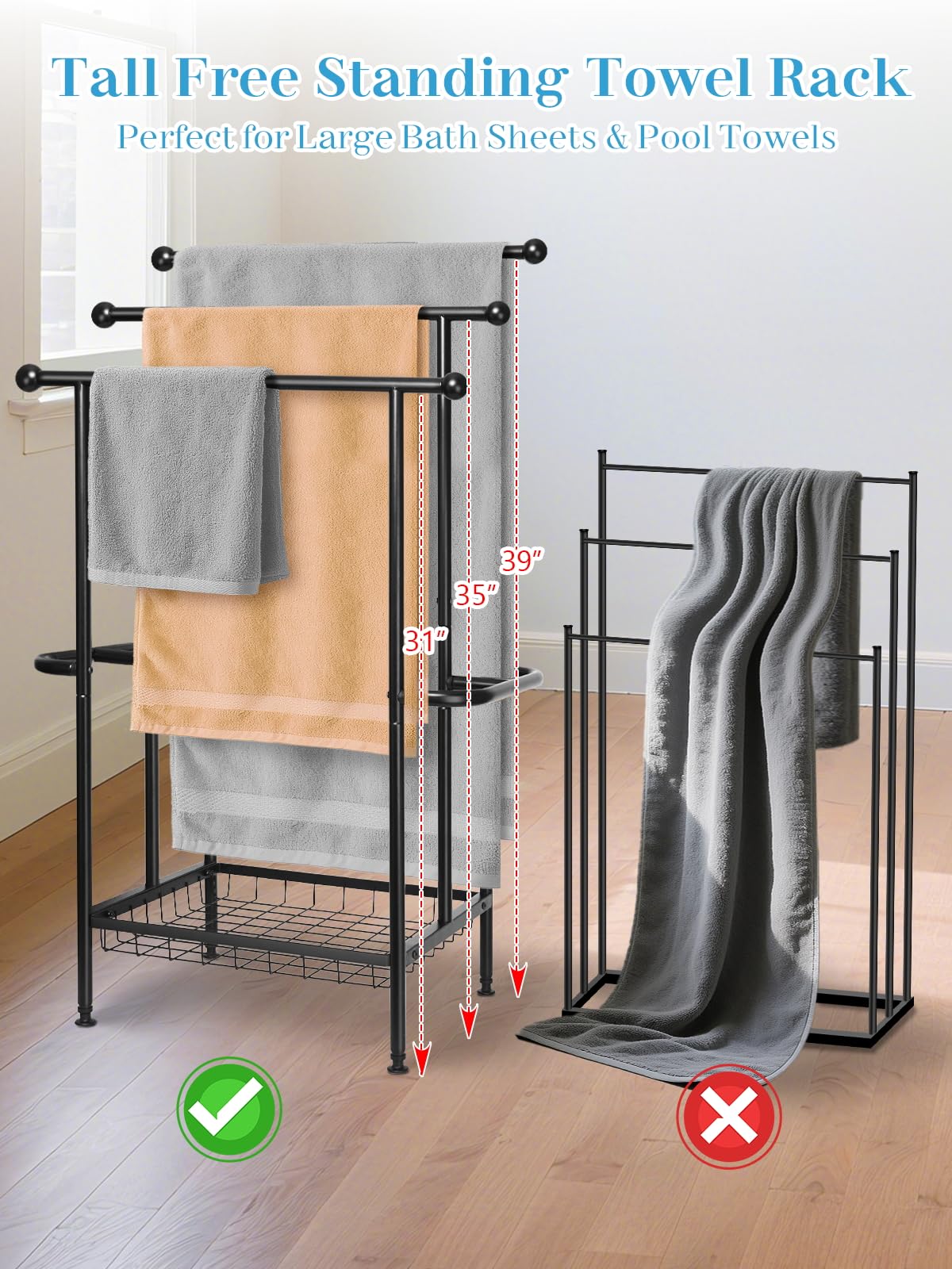Haturi towel rack side rods offer extra hanging space for towels or washcloths