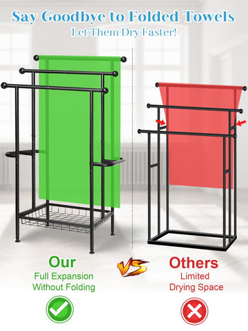 Haturi towel rack with built-in storage basket for essentials