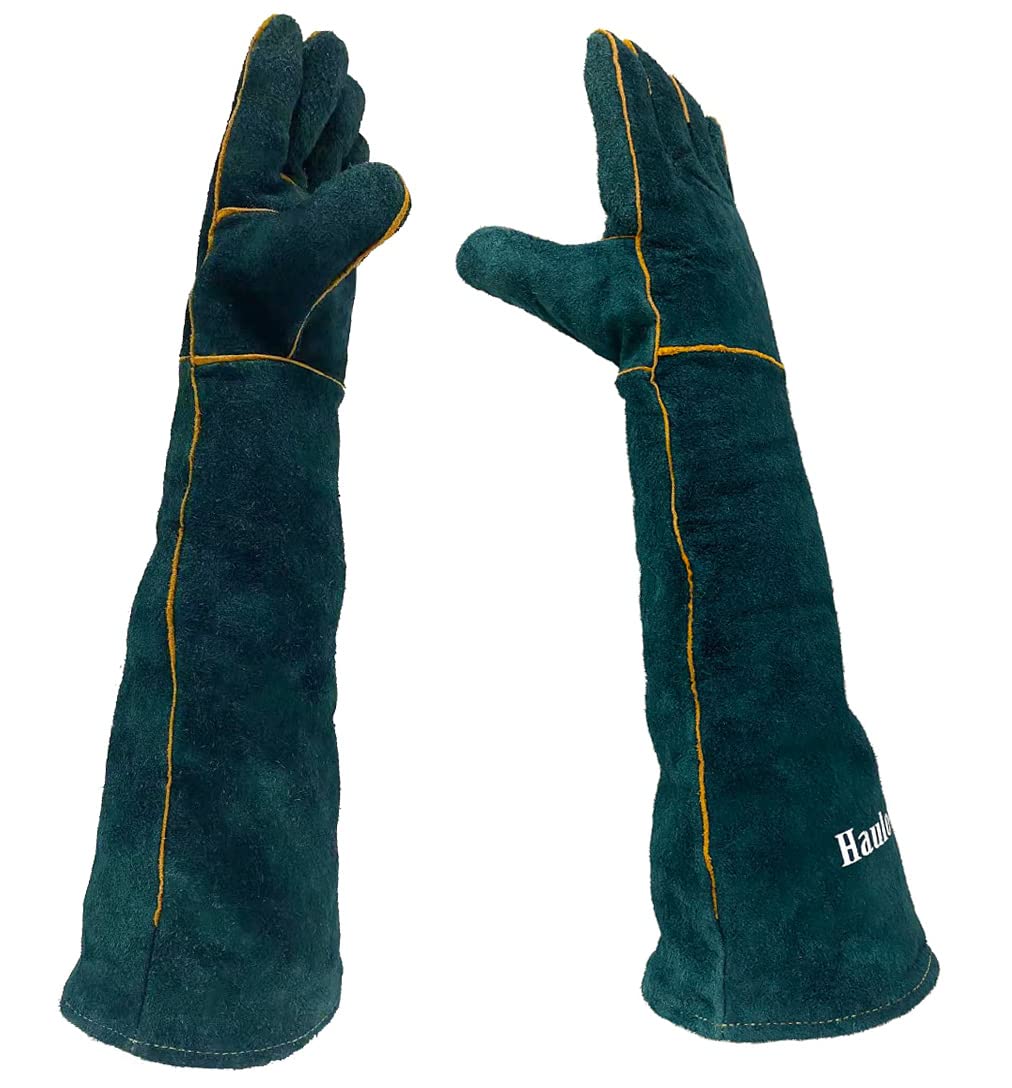 Haulonda bite-proof gloves shield hands during animal handling.