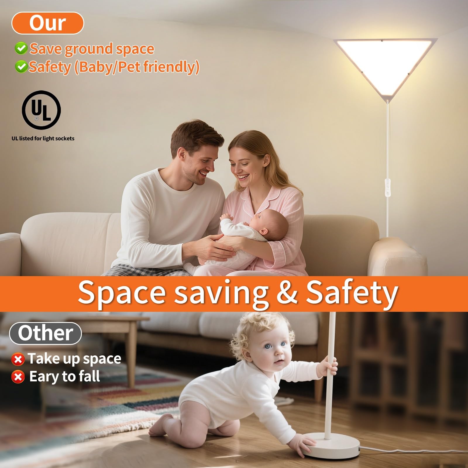 Haultop plug-in corner light cord hides outlets for a tidy look.