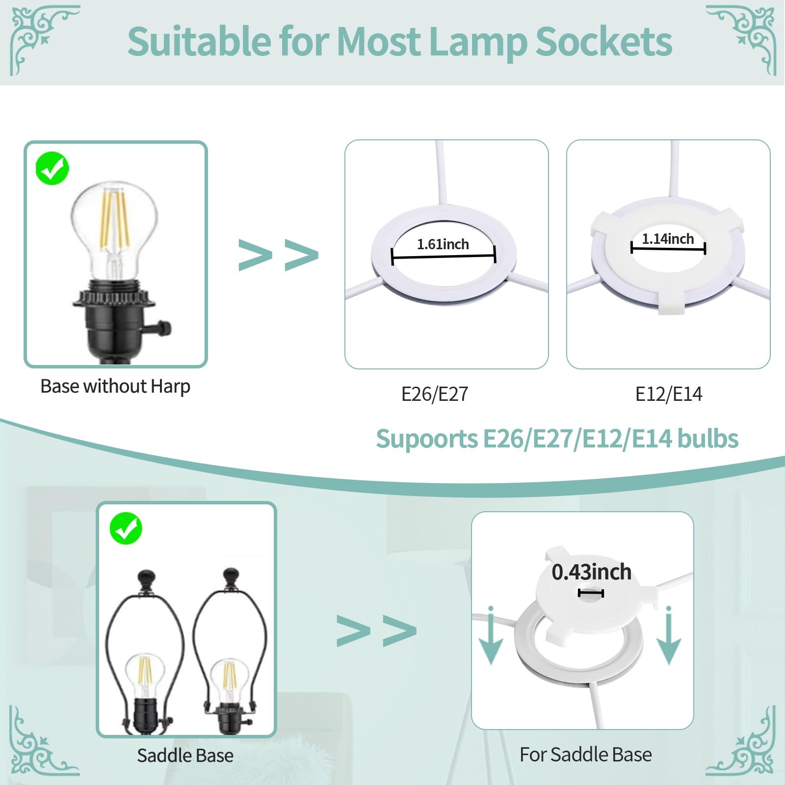 Haultop E26/E27 base compatible shade fits versatile lamp setups.