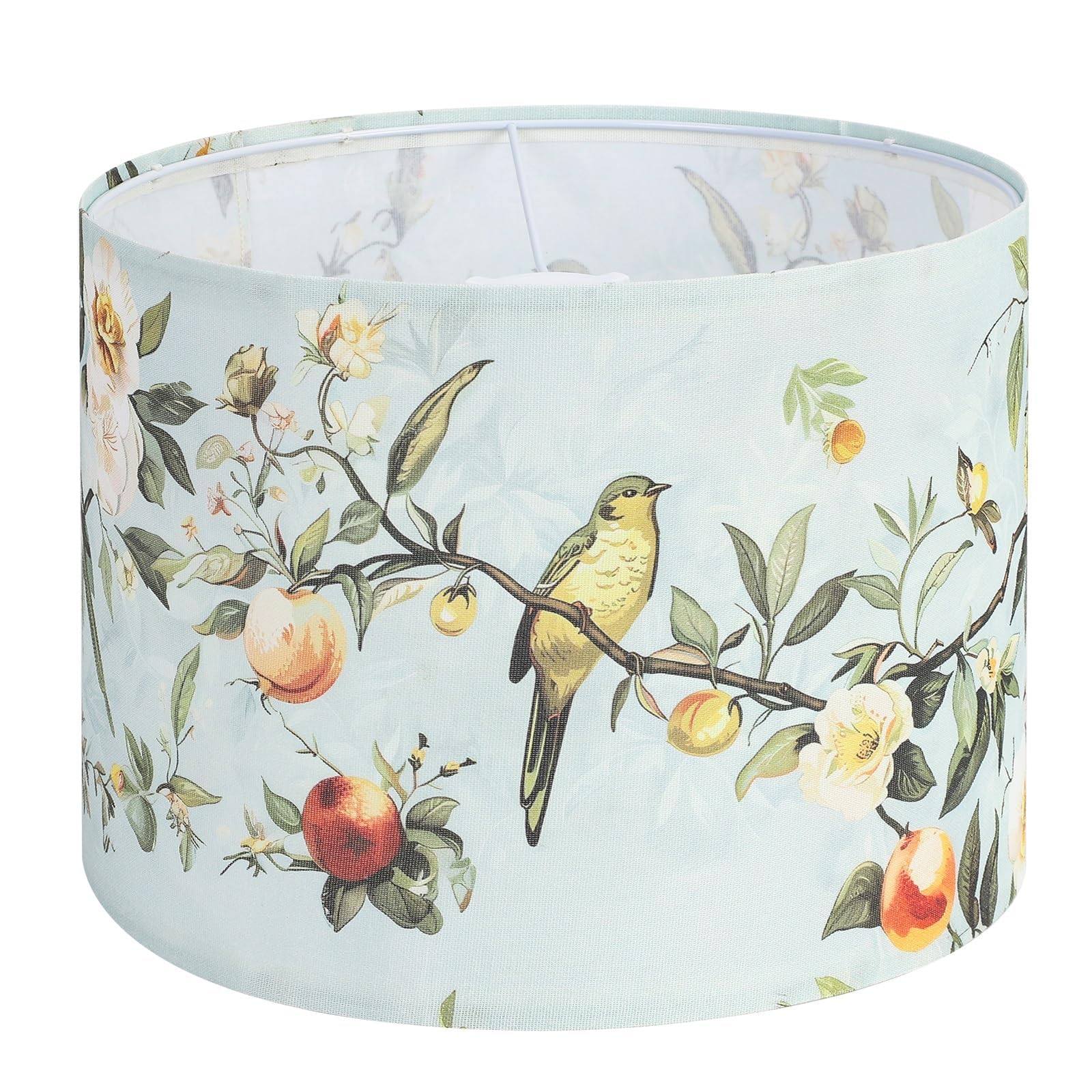 Haultop floral-bird drum shade shows a vibrant print for cozy spaces.