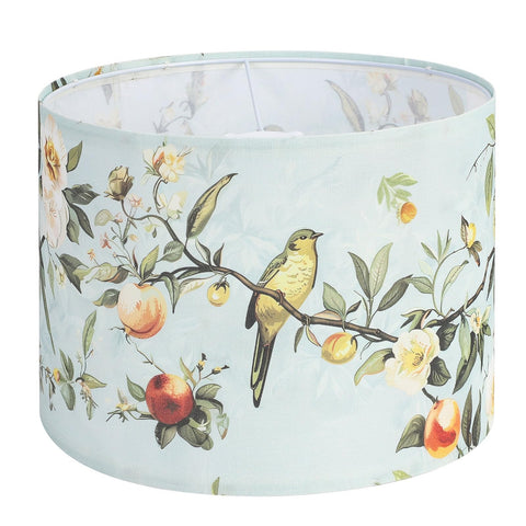 Haultop floral-bird drum shade shows a vibrant print for cozy spaces.
