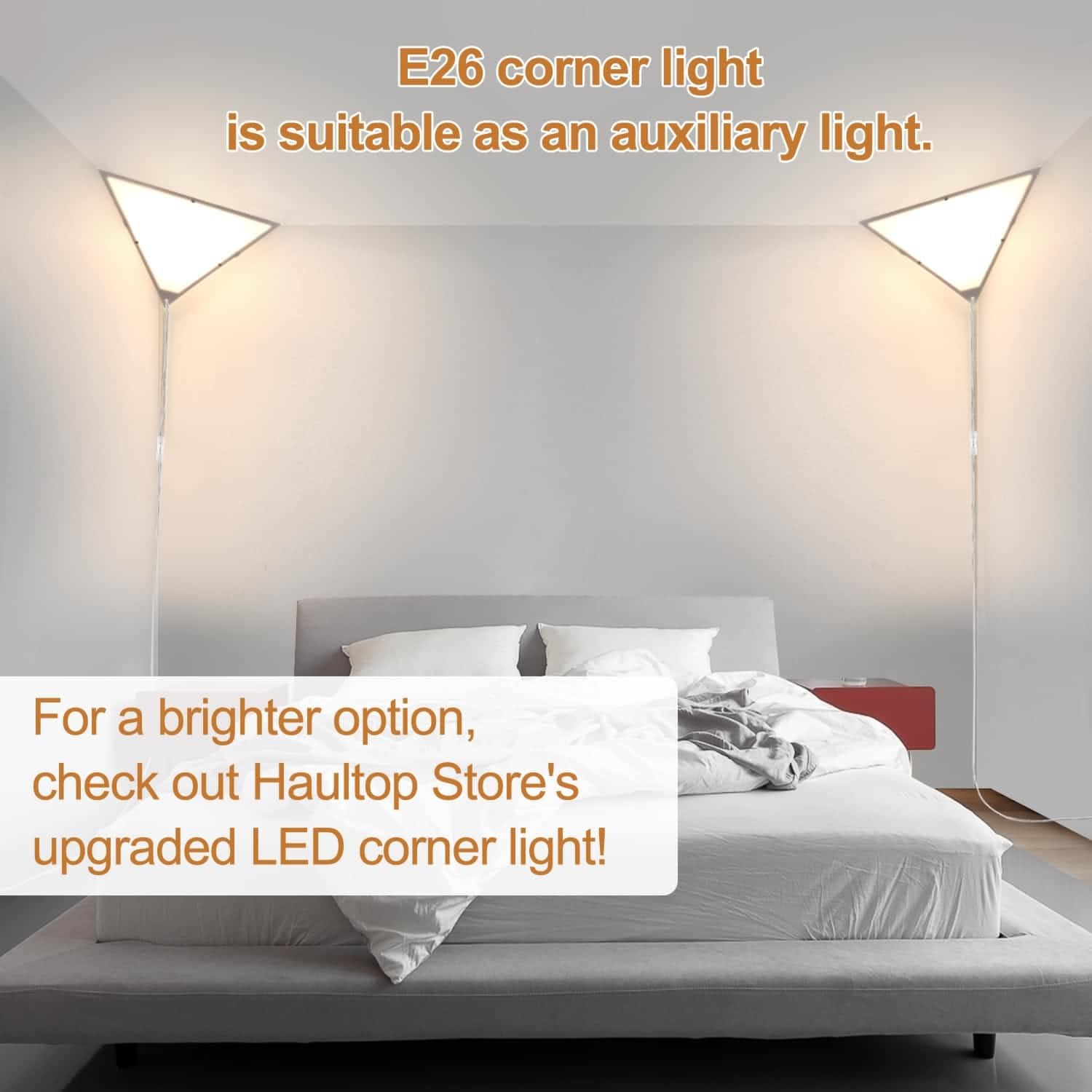 Haultop modern corner wall light blends with decor when off.
