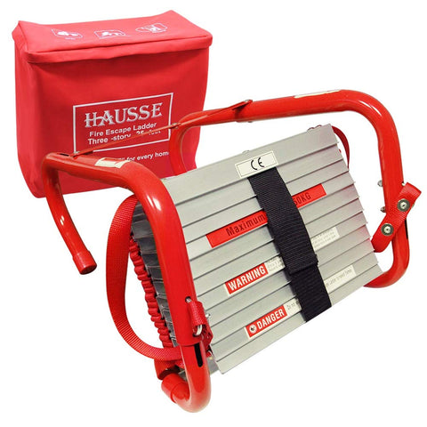 Hausse fire escape ladder 25ft extended shows readiness for a three-story escape