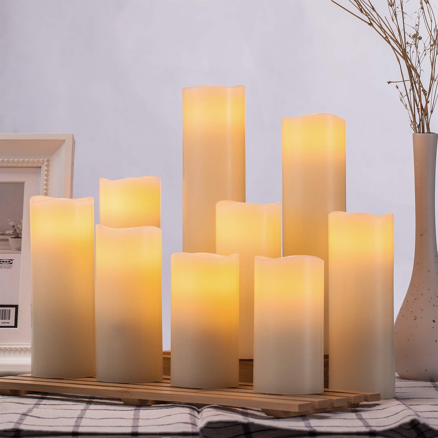 Hausware flameless ivory 7-inch pillar for romantic dinners.
