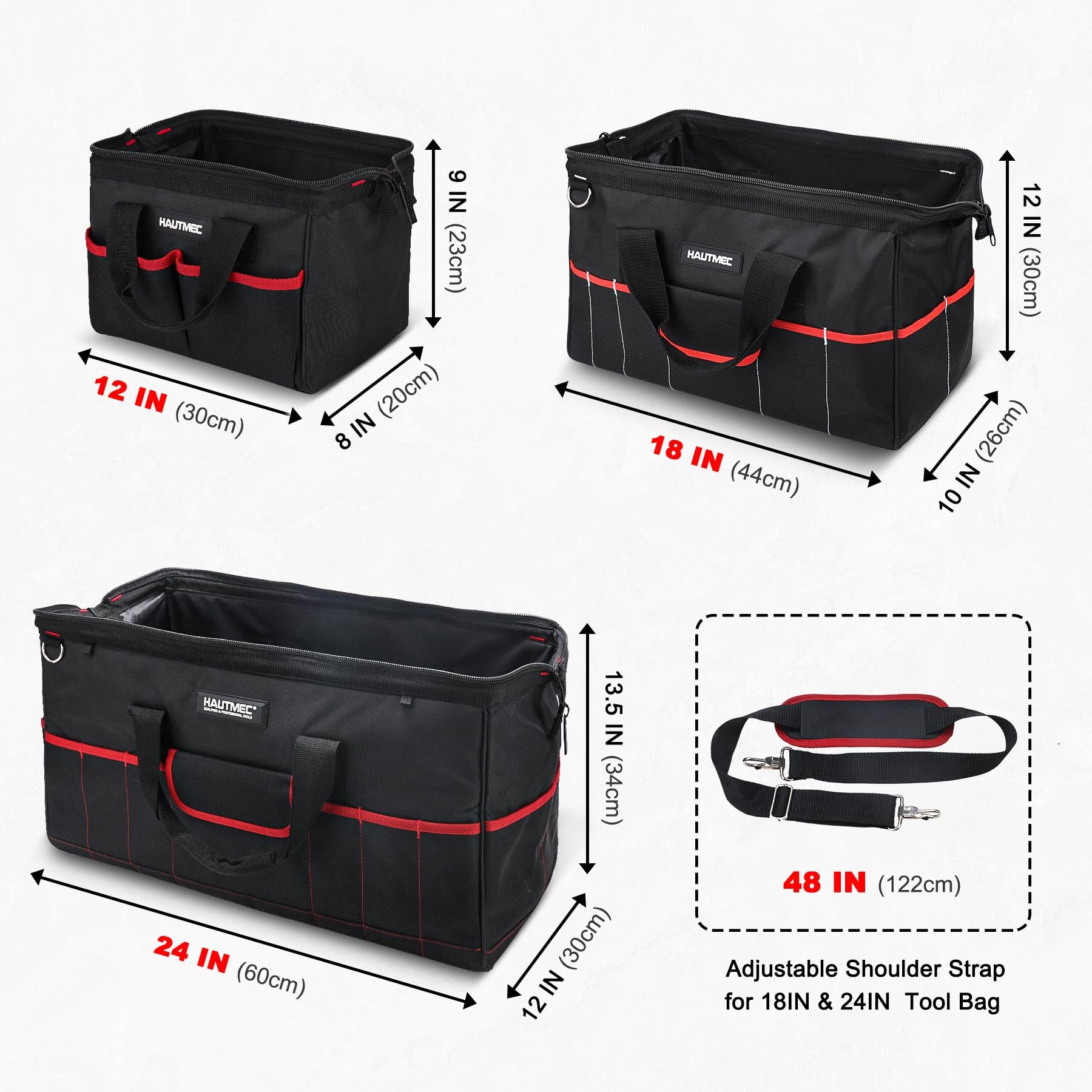 HAUTMEC 12in tool bag interior organizer pockets keep tools sorted and reachable