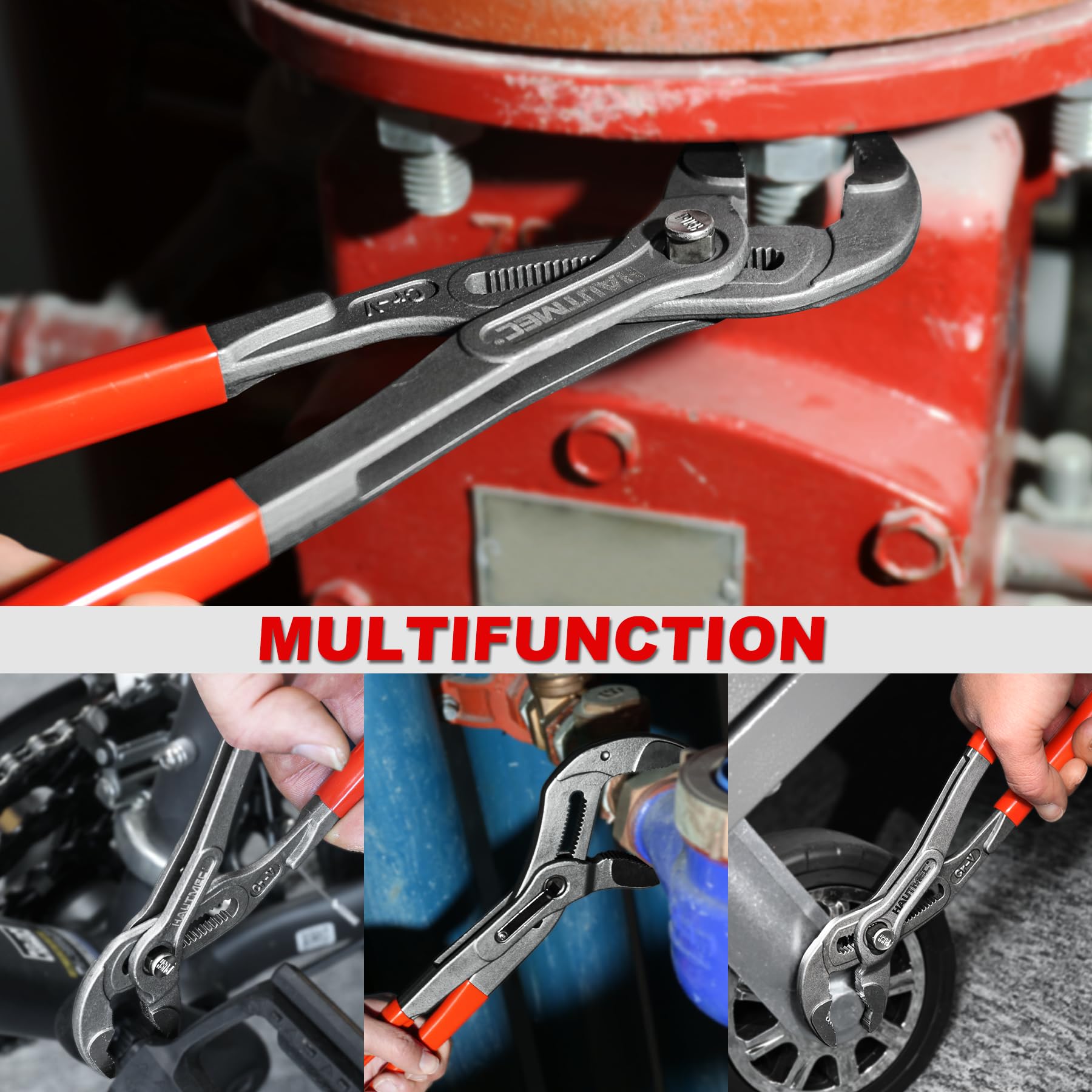 HAUTMEC pliers with rust-protection coating for use in damp plumbing environments.