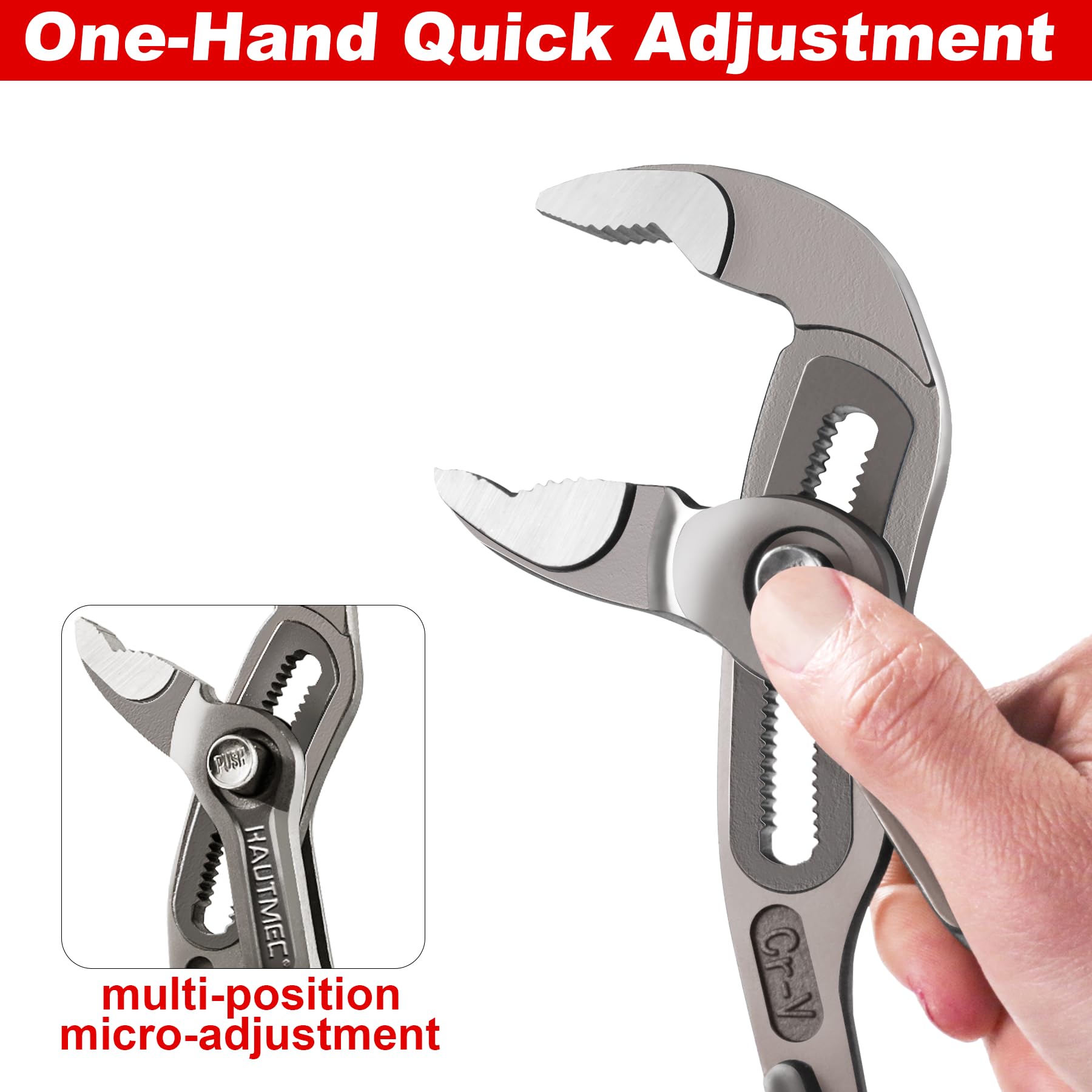HAUTMEC pliers with self-locking handle reducing effort during tightening tasks.