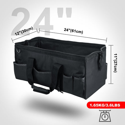 HAUTMEC 24-inch tool bag with water-resistant hard base for stability.