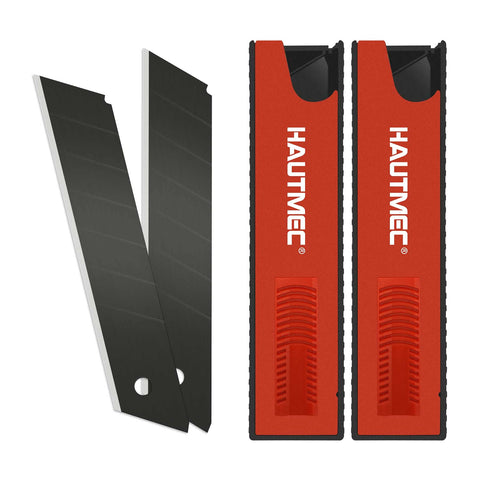 HAUTMEC 25mm SK2H blades in a safe sliding dispenser for controlled access.