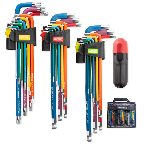 HAUTMEC 27-piece allen wrench set in a portable pouch for quick furniture assembly.