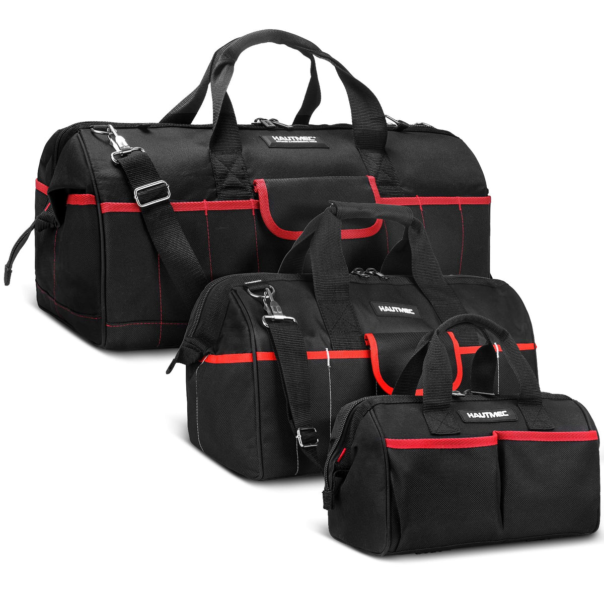 HAUTMEC 3PCS large tool bag set with wide mouth for easy access during on-site work