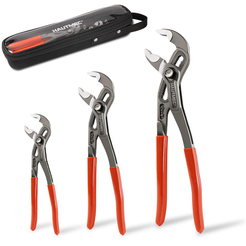 HAUTMEC 3PCS water pump pliers set with versatile grip for plumbing.