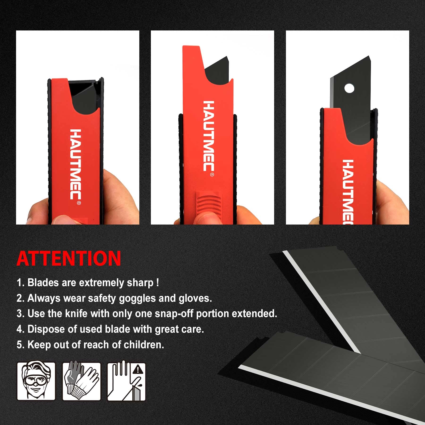 HAUTMEC blades perform well on cardboard, rubber, leather and more.