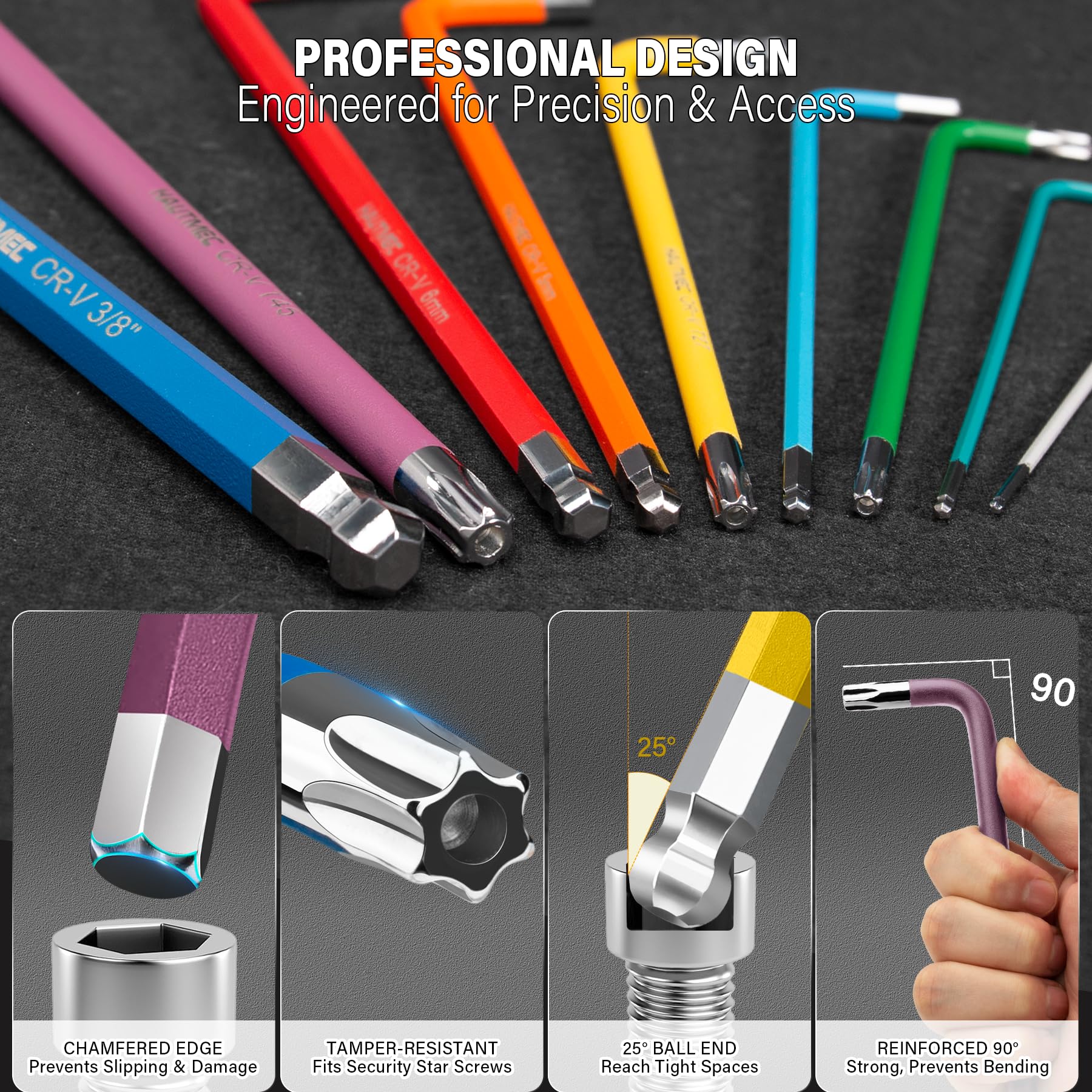 HAUTMEC color-coded rack helps fast size selection and organization.