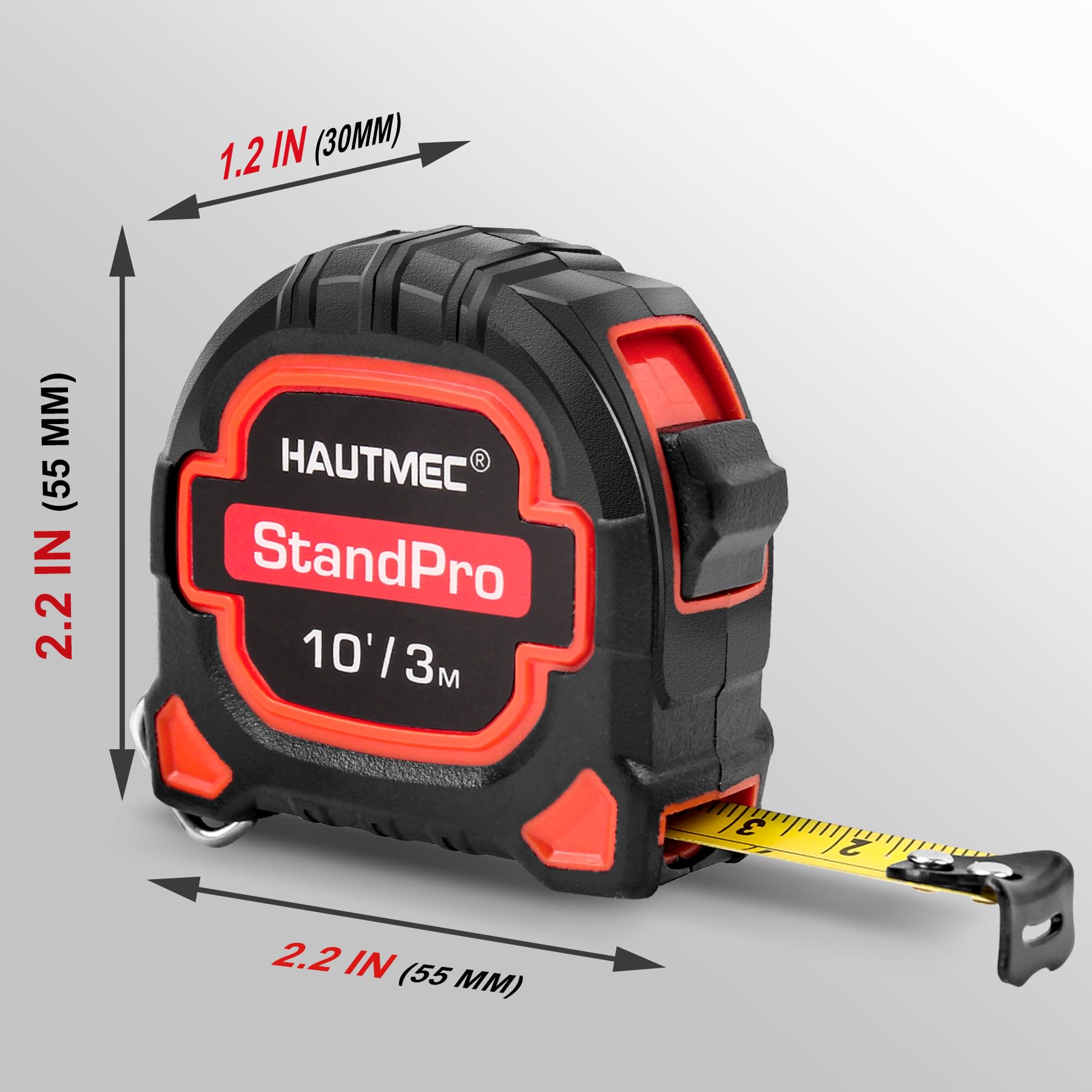HAUTMEC dual-scale tape shows metric and imperial at a glance