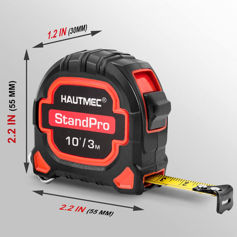 HAUTMEC dual-scale tape shows metric and imperial at a glance
