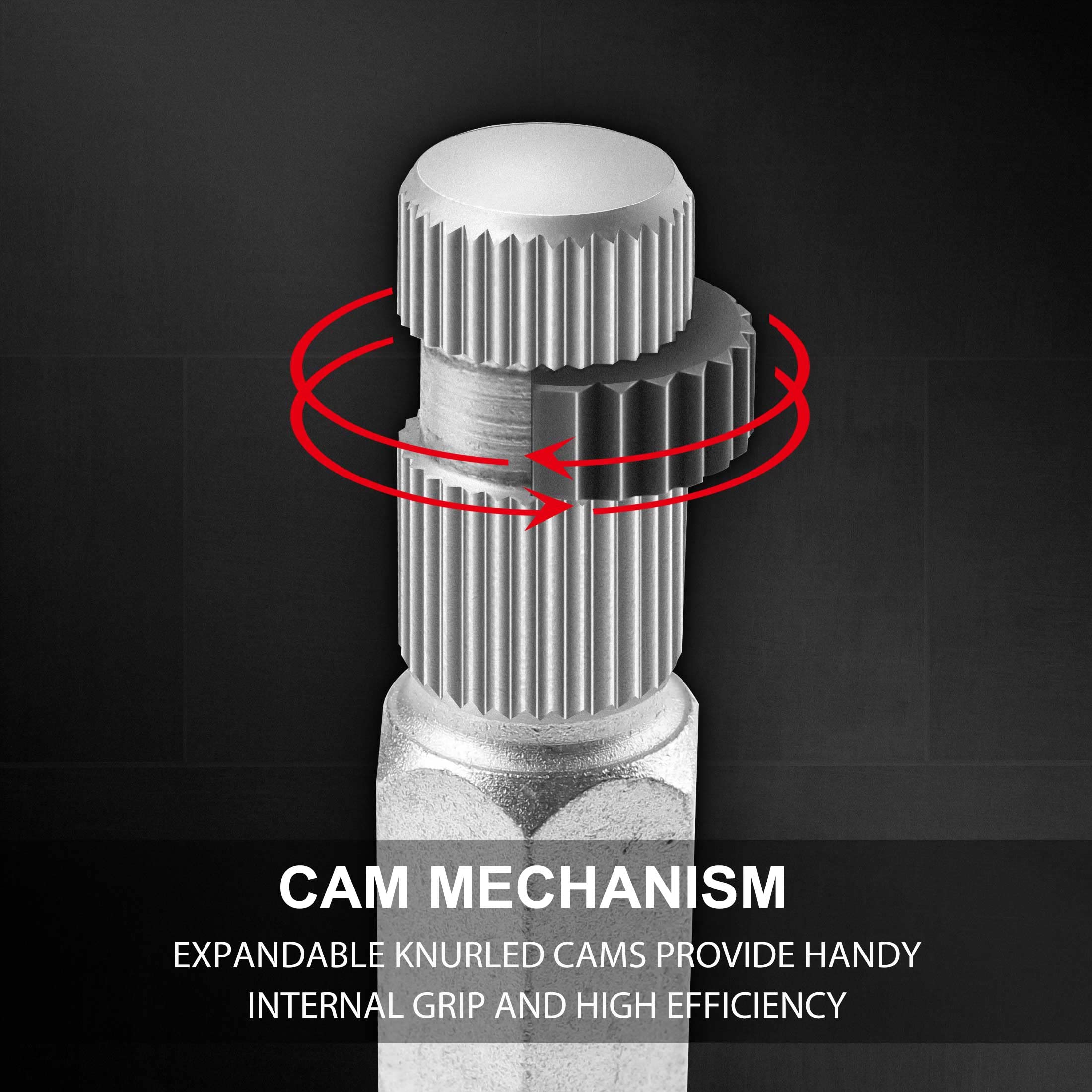 HAUTMEC cam design with knurled grips for easy internal grip.