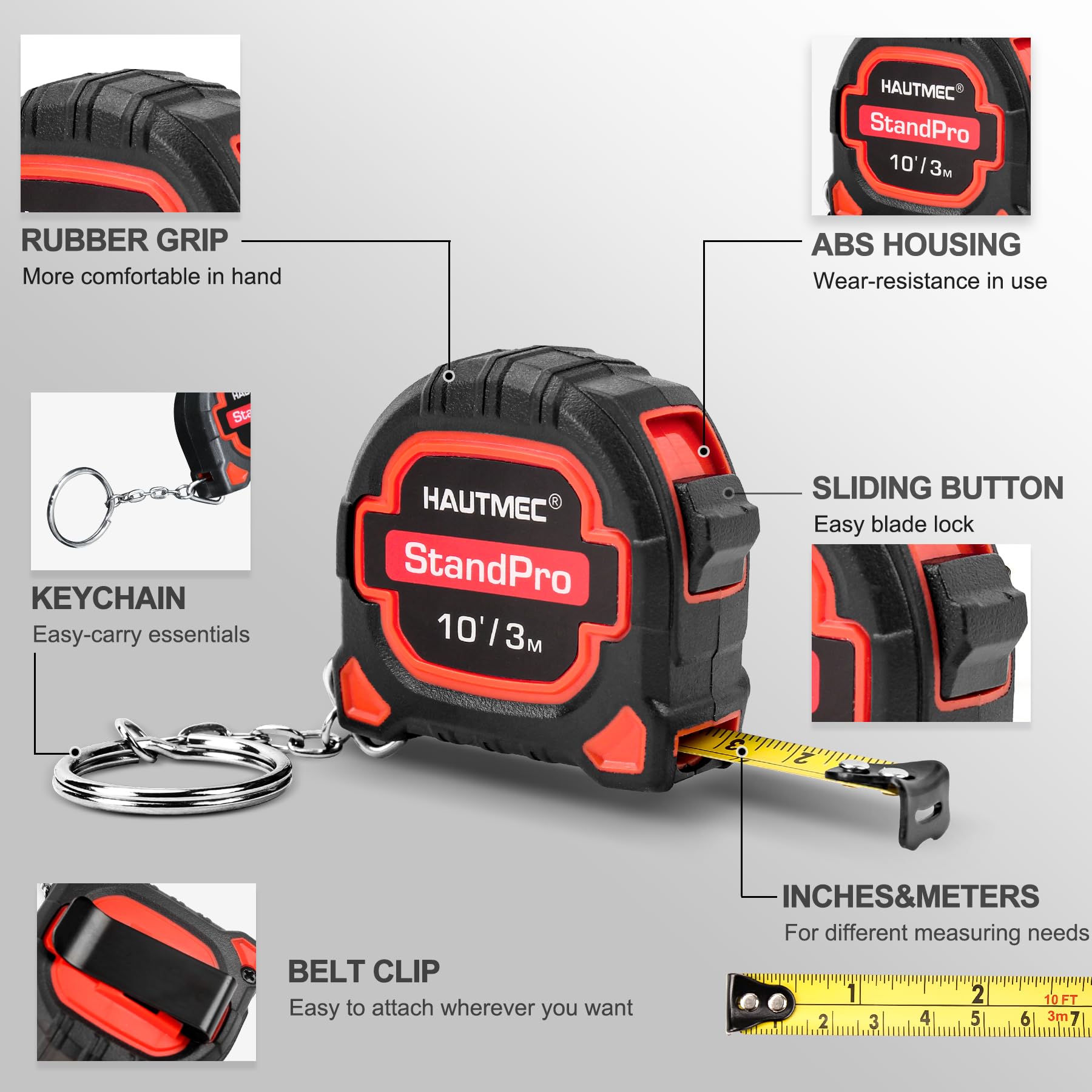 HAUTMEC keychain tape measure retractable for handy measurements anywhere