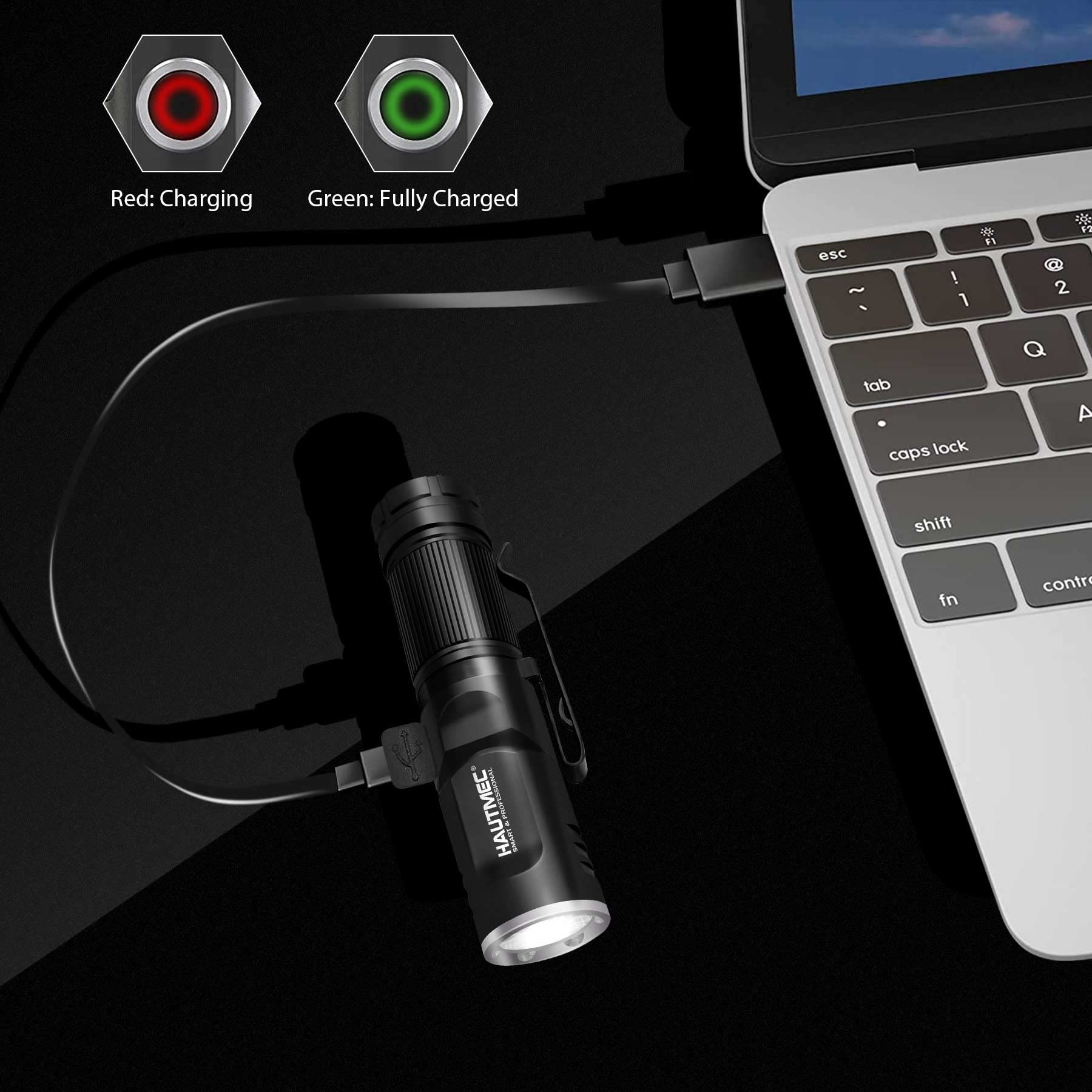 HAUTMEC mini tactical flashlight ideal for backpacking and camping emergencies.