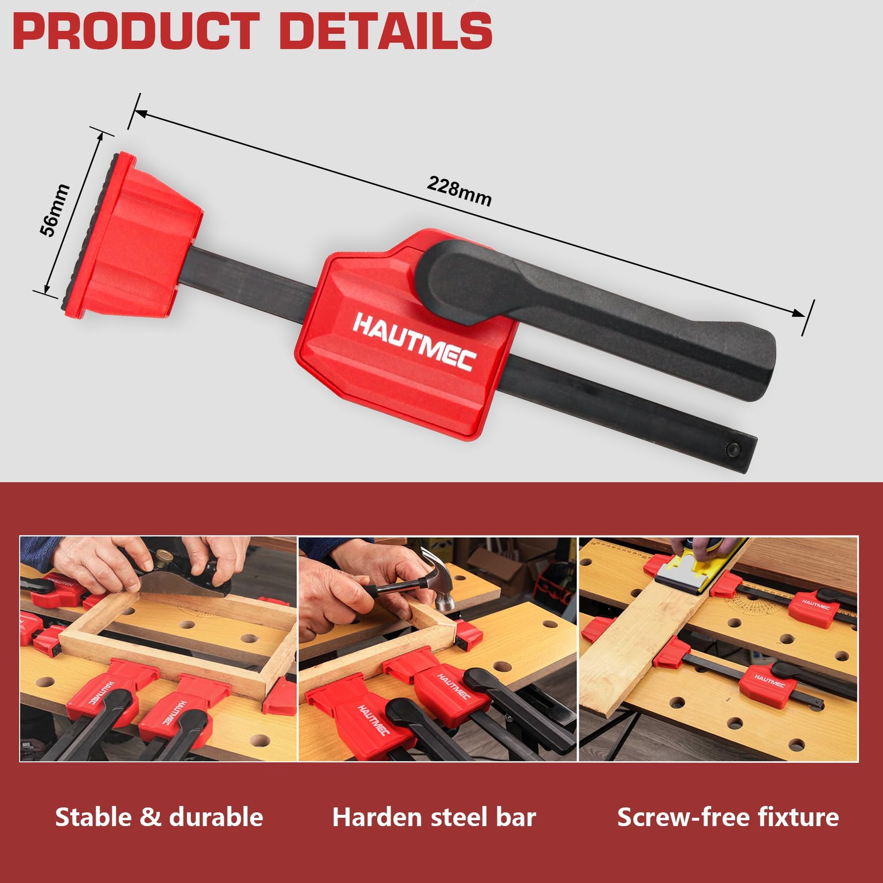 HAUTMEC lever close-up demonstrating easy release for efficient clamping.