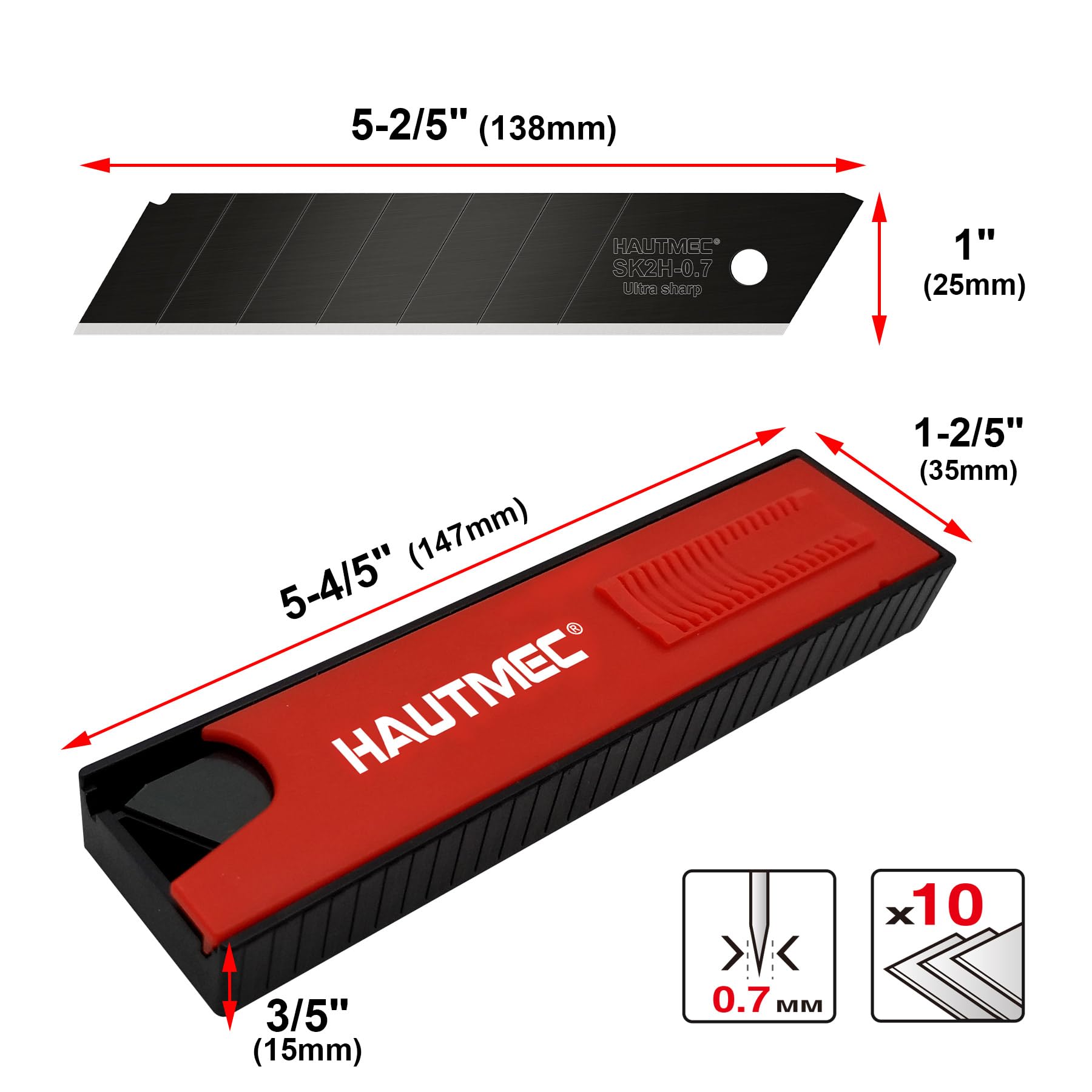HAUTMEC snap-off blades with six points provide a fresh tip when needed.