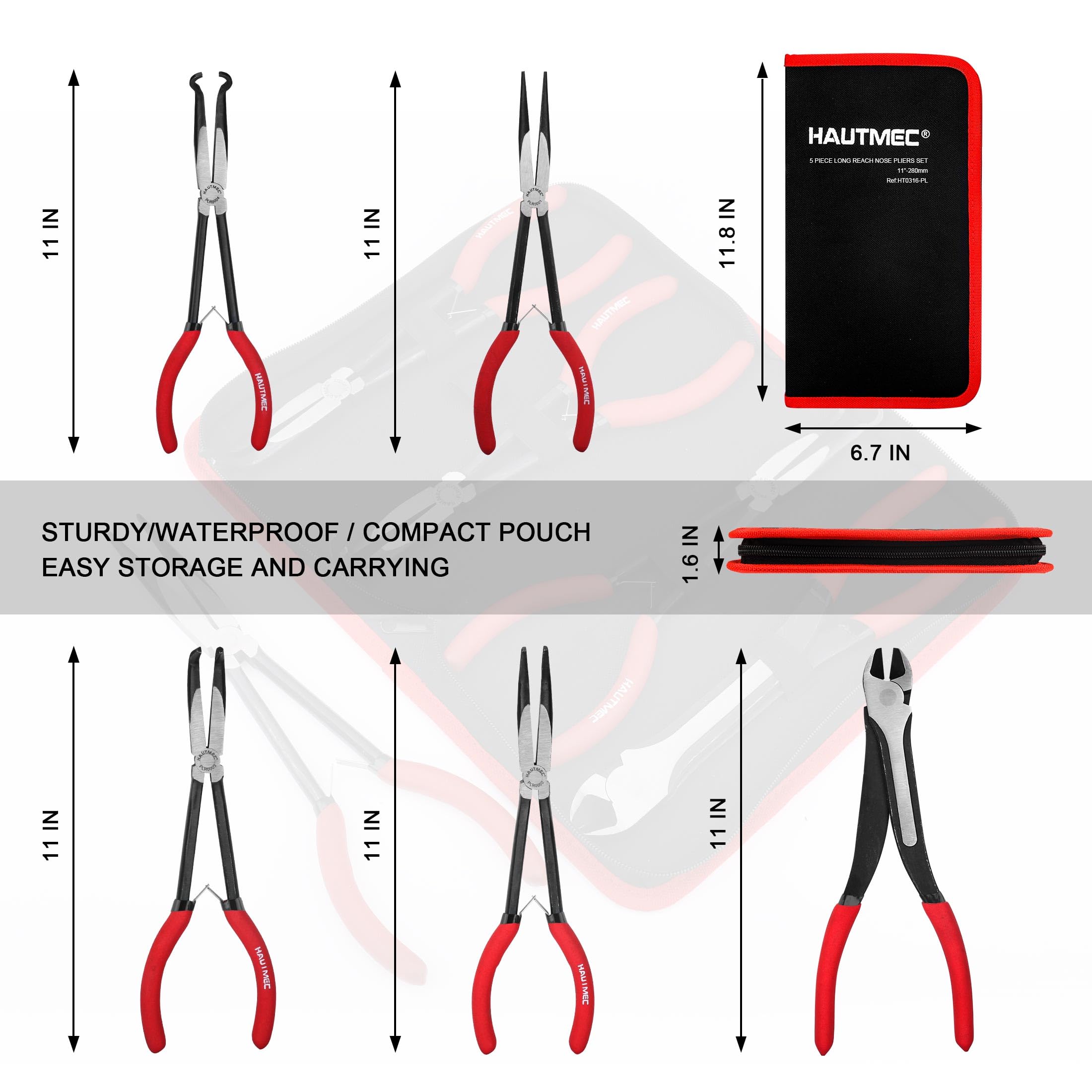 HAUTMEC spring-loaded long reach pliers provide smooth one-handed operation.