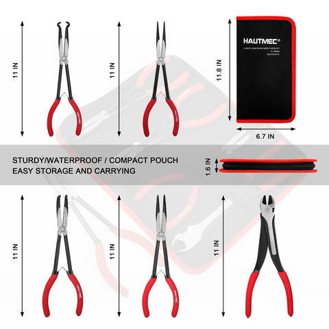 HAUTMEC spring-loaded long reach pliers provide smooth one-handed operation.