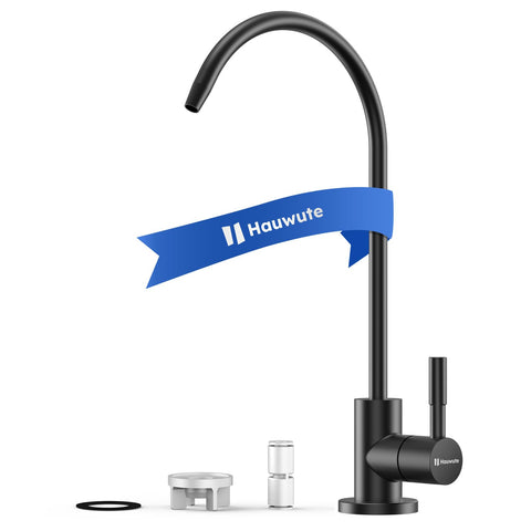 Hauwute matte black drinking water faucet beside a sink, ready for filtered water use