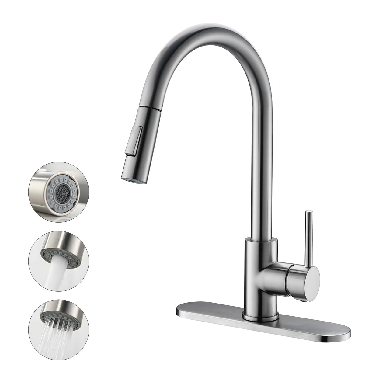 Havin brushed nickel kitchen faucet full-view, durable finish ideal for daily use.