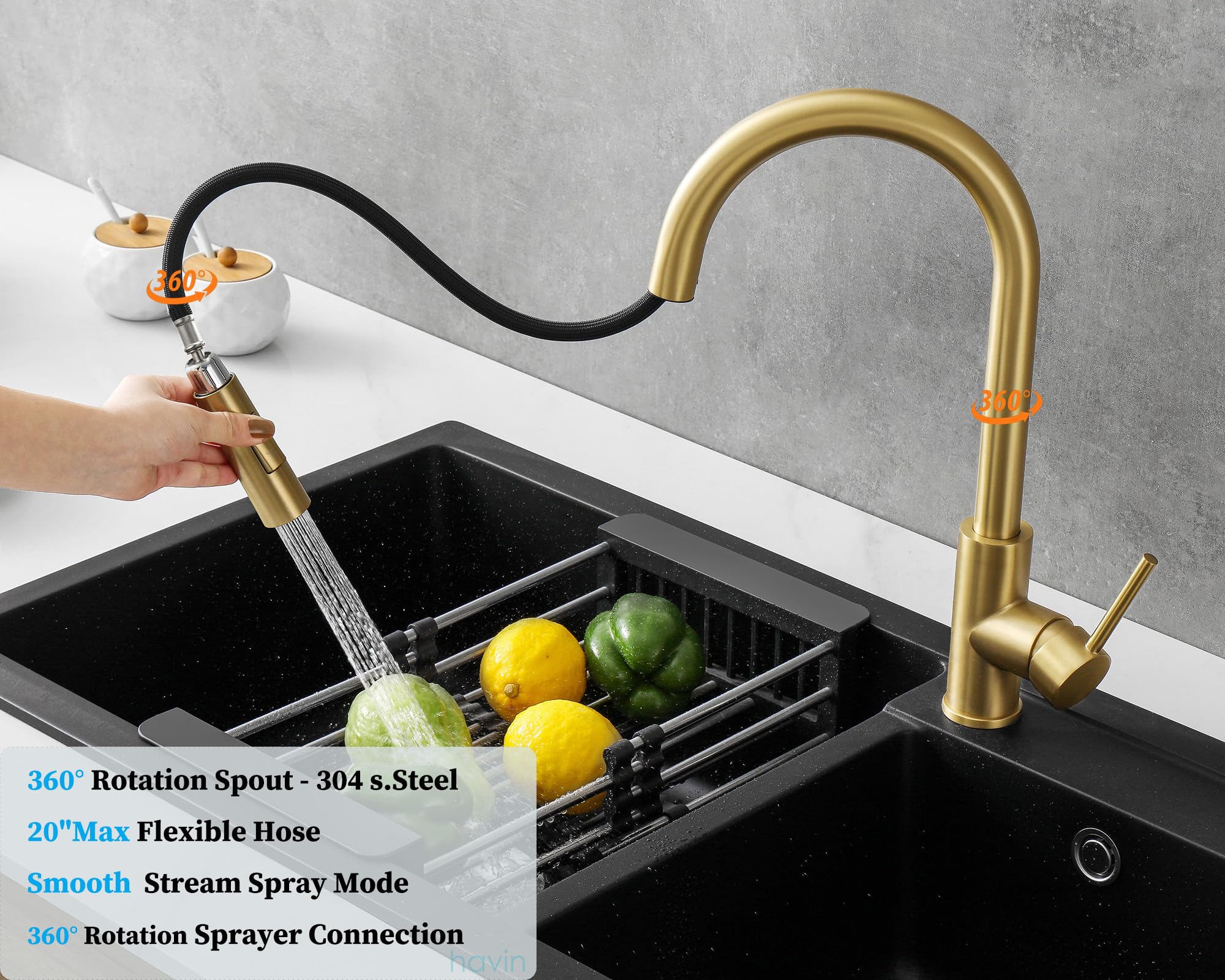 Havin Gold faucet 1-hole install offers clean countertops without a deck plate