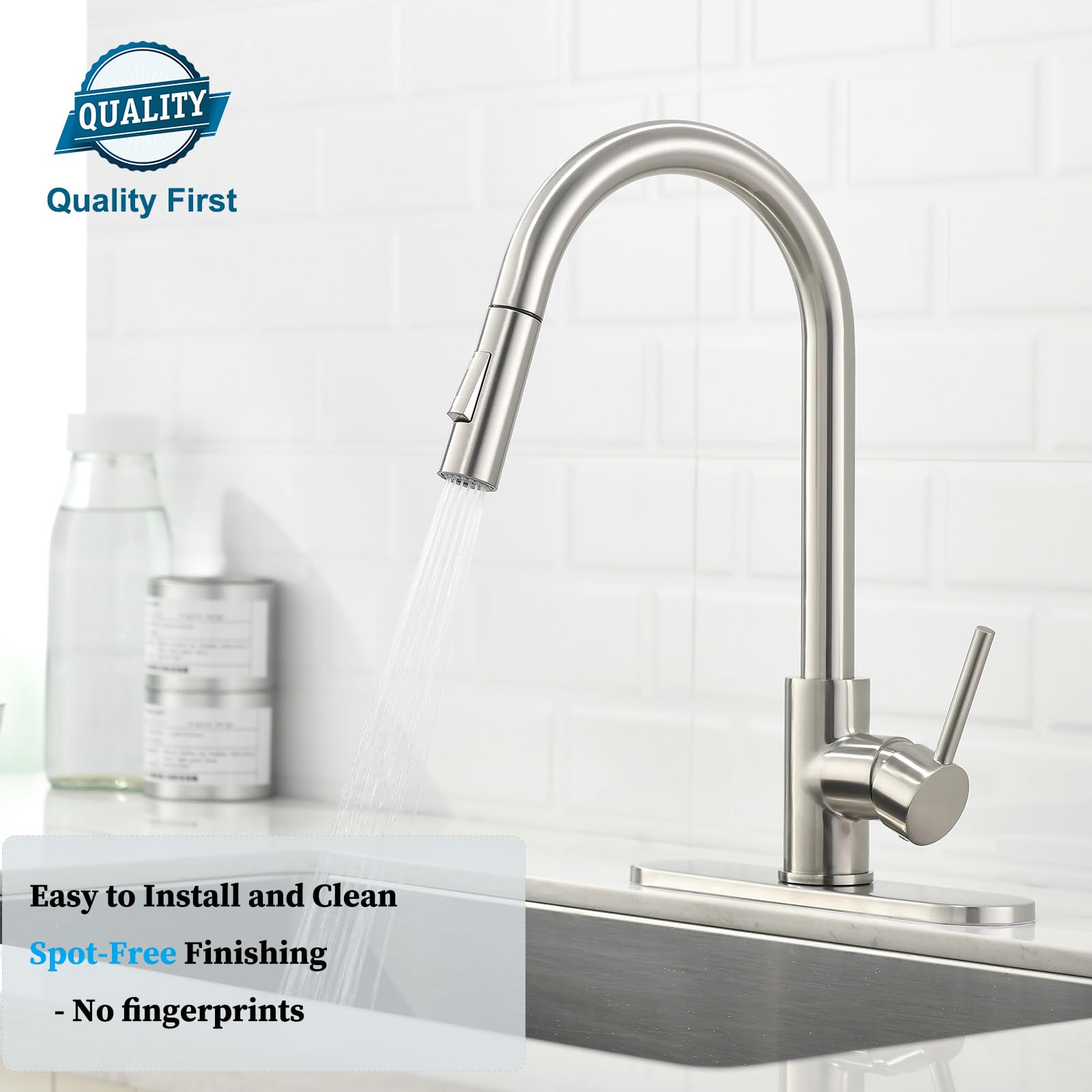 Havin high-arc spout design, ample clearance for large pots.
