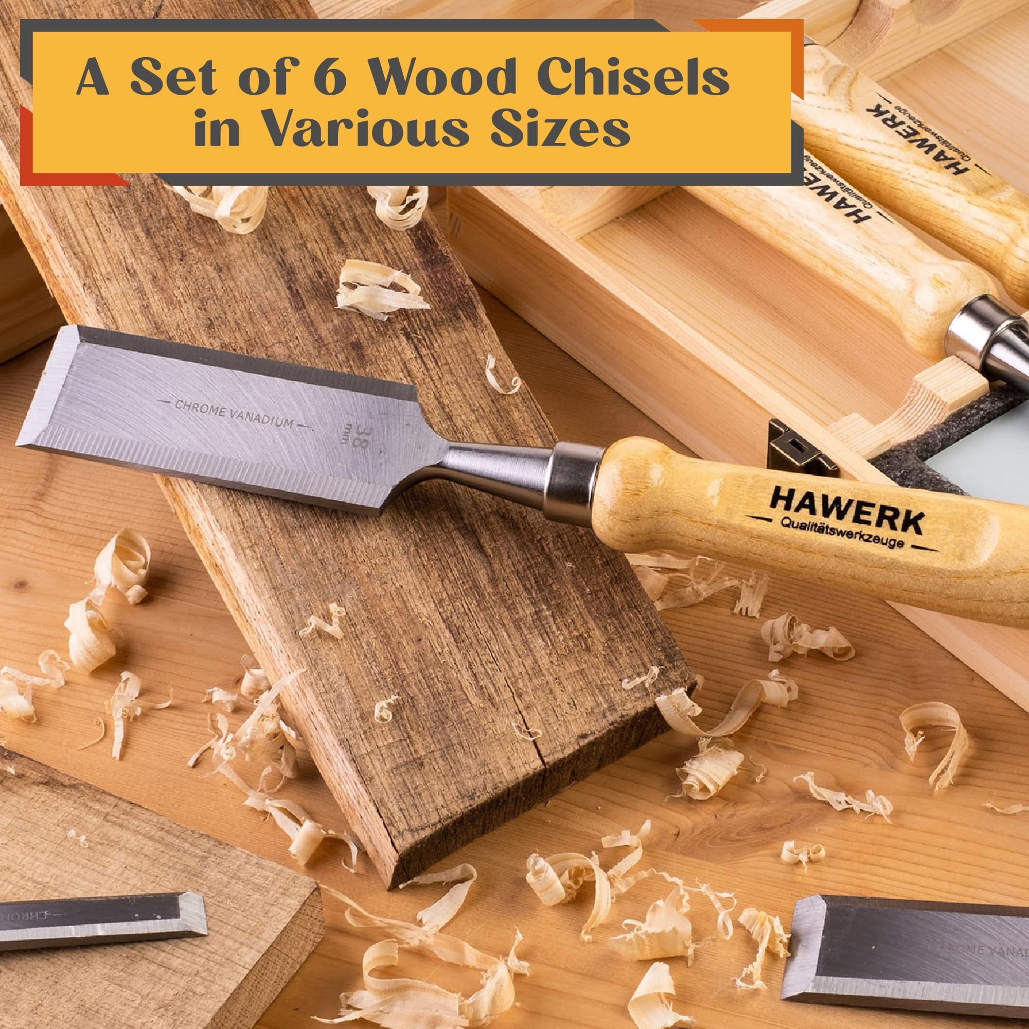 Hawerk secure grip handle enhances control for accurate wood shaping.